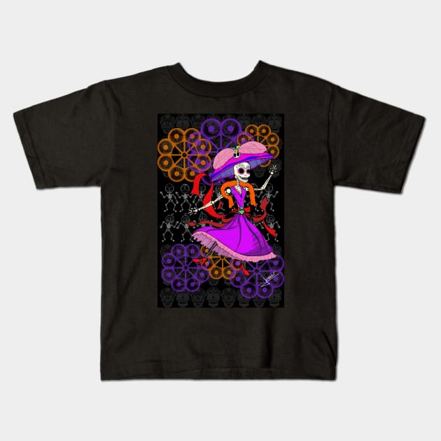 lovely catrina in mexican dancing in the day of the dead Kids T-Shirt by jorge_lebeau